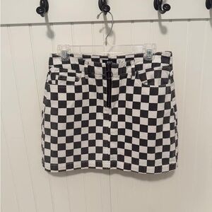 Checkered denim skirt